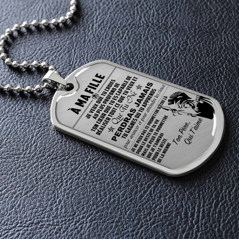 Warrior - Spartan - Mom To Daughter - Never Lose - French - Luxury Dog Tag - Military Ball Chain