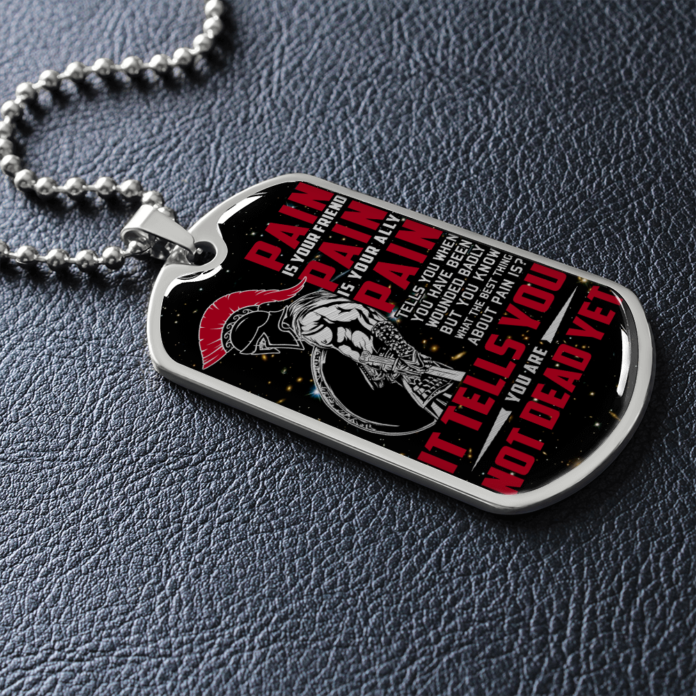 Warrior - Spartan - PAIN - You Are Not Dead Yet - Galaxy - Luxury Dog Tag - Military Ball Chain