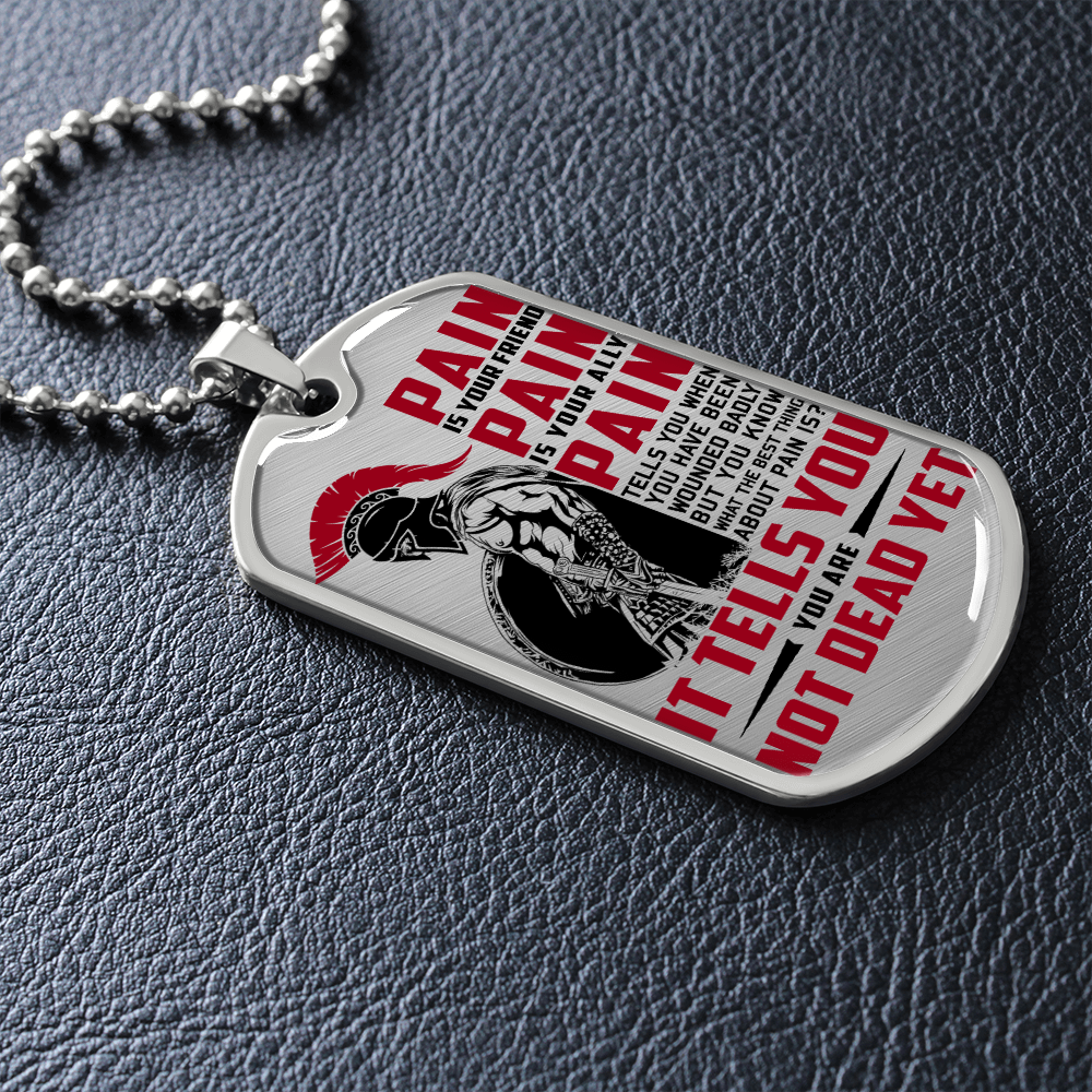 Warrior - Spartan - PAIN - You Are Not Dead Yet - Luxury Dog Tag - Military Ball Chain