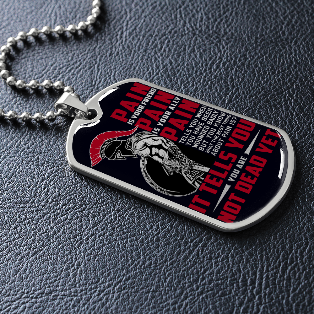 Warrior - Spartan - PAIN - You Are Not Dead Yet - Black - Luxury Dog Tag - Military Ball Chain