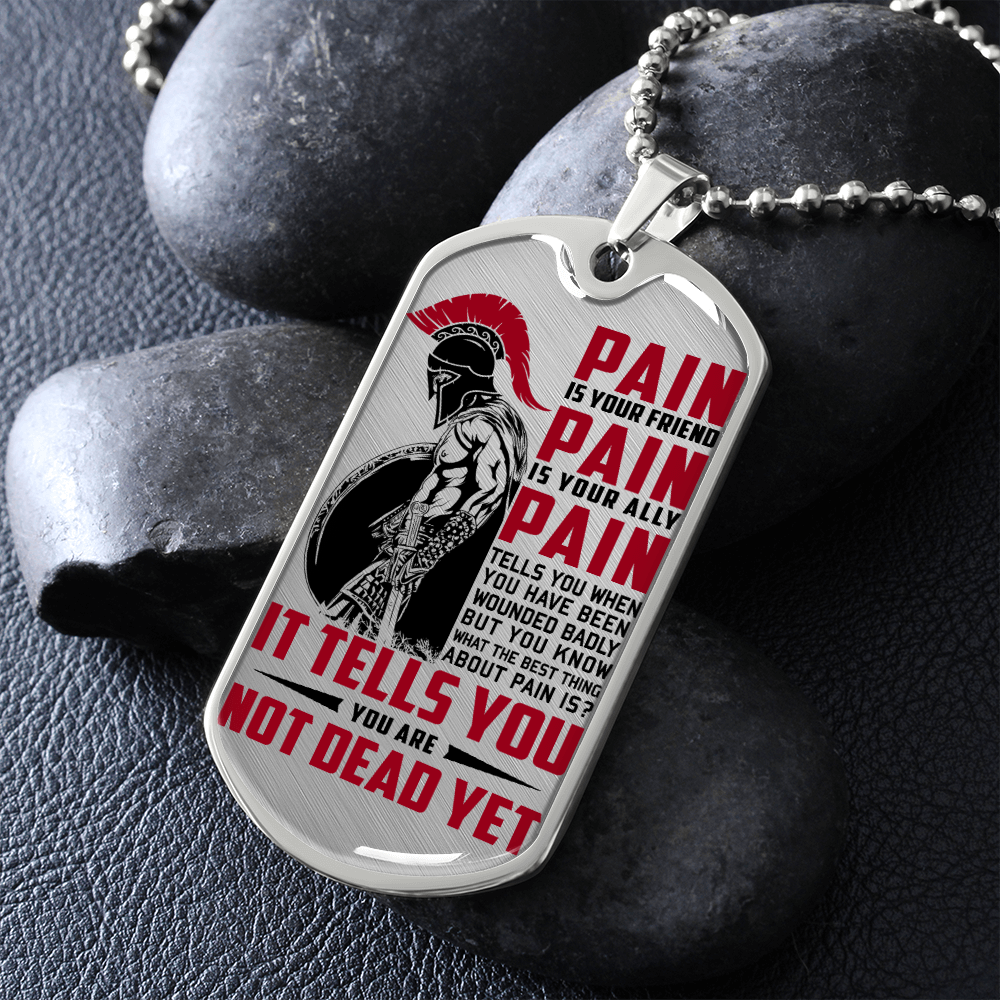 Warrior - Spartan - PAIN - You Are Not Dead Yet - Luxury Dog Tag - Military Ball Chain