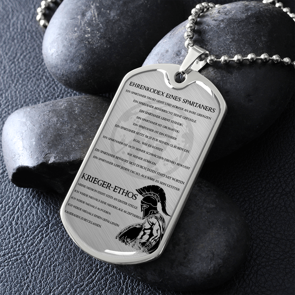 Warrior - Spartan - Spartan Code - Warrior Ethos - German - Luxury Dog Tag - Military Ball Chain