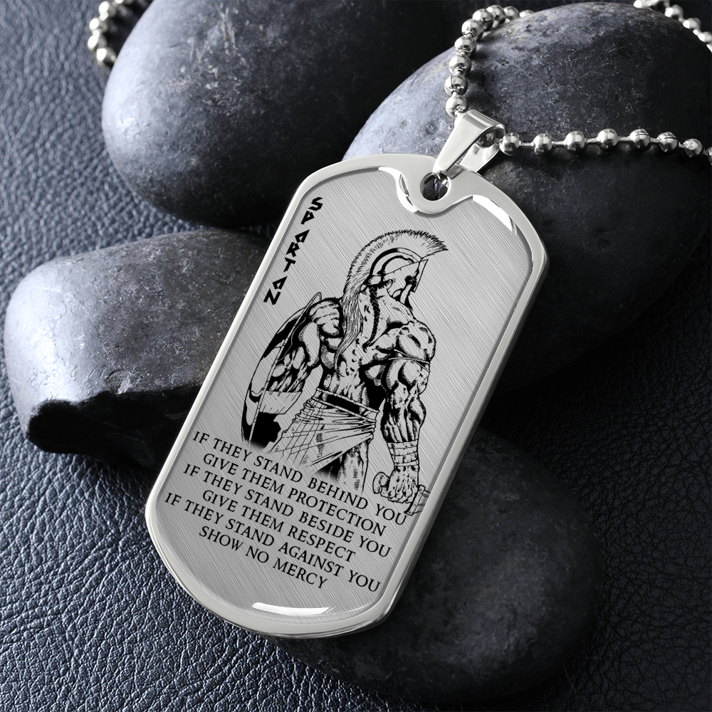 Warrior - Spartan - IF - Show No Mercy - Luxury Dog Tag - Military Ball Chain