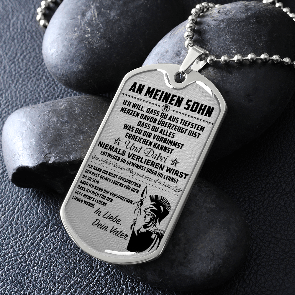 Warrior - Spartan - Mom To Son - Never Lose - German - Luxury Dog Tag - Military Ball Chain