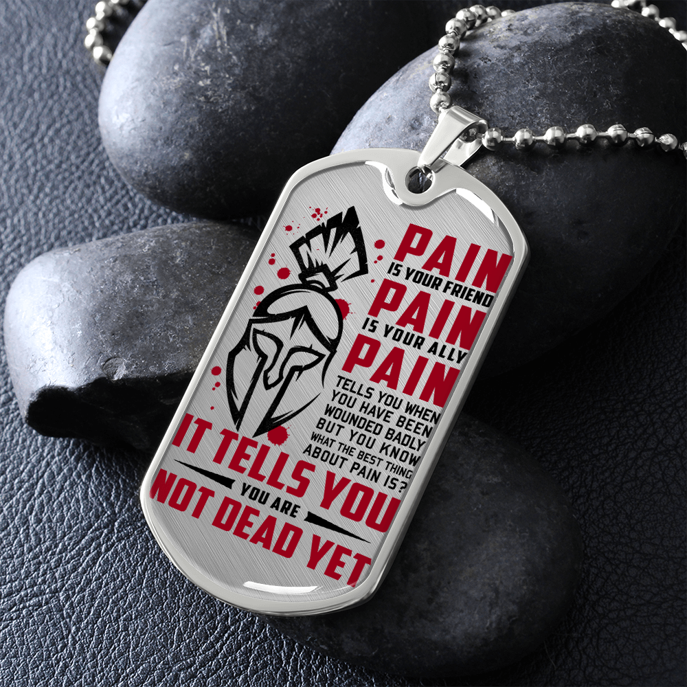 Warrior - Spartan - PAIN - You Are Not Dead Yet 2 - Luxury Dog Tag - Military Ball Chain
