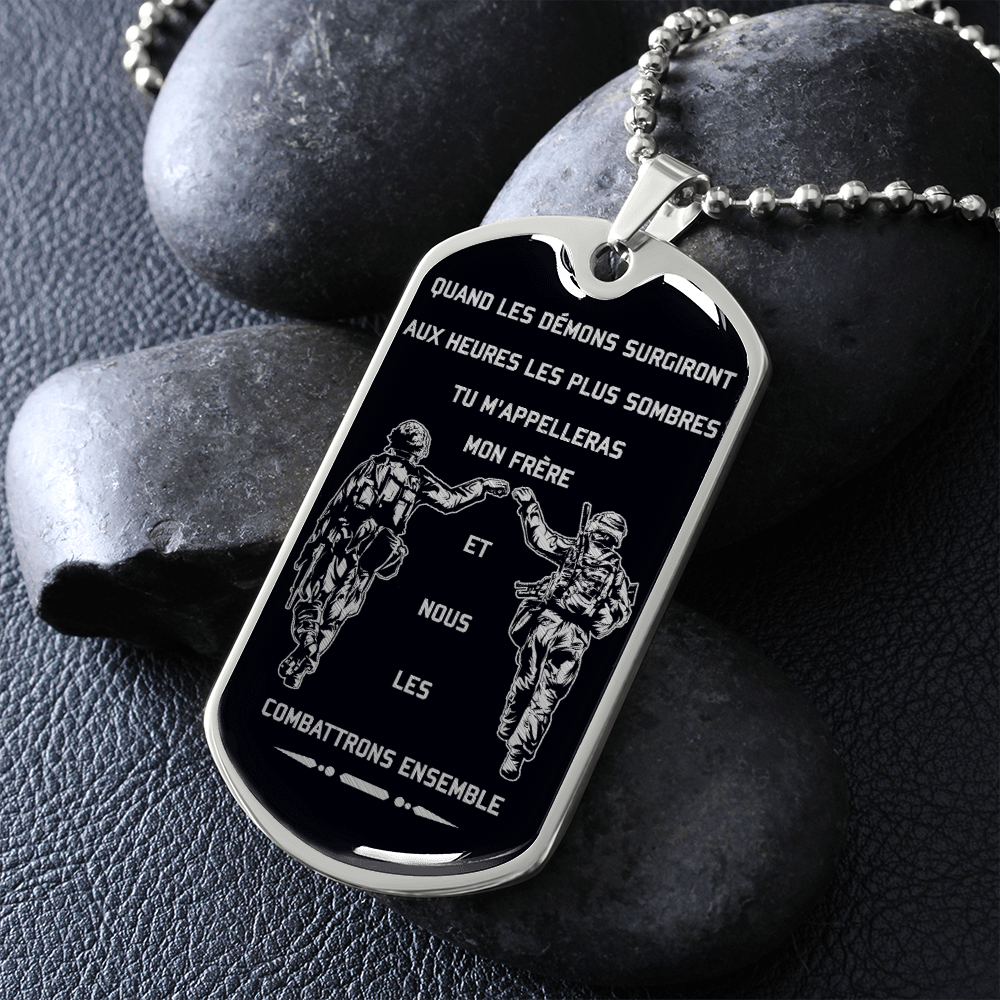 Soldier - Call On Me Brother - Black - French - Luxury Dog Tag - Military Ball Chain