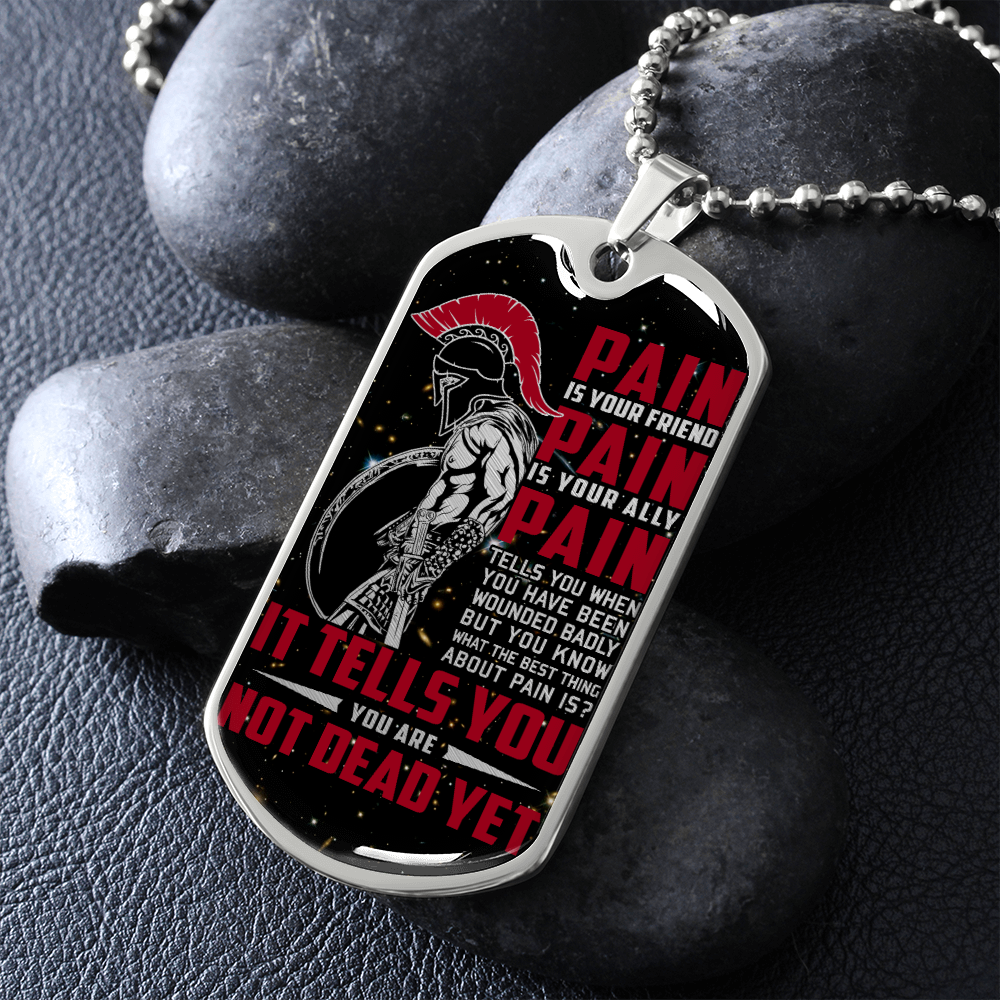 Warrior - Spartan - PAIN - You Are Not Dead Yet - Galaxy - Luxury Dog Tag - Military Ball Chain