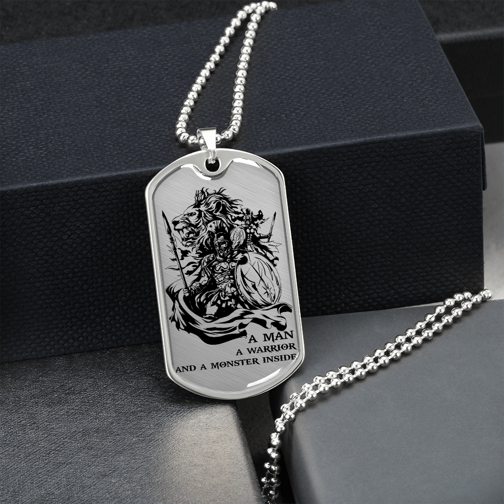 Warrior - Spartan - A Man A Warrior And A Monster Inside - Luxury Dog Tag - Military Ball Chain