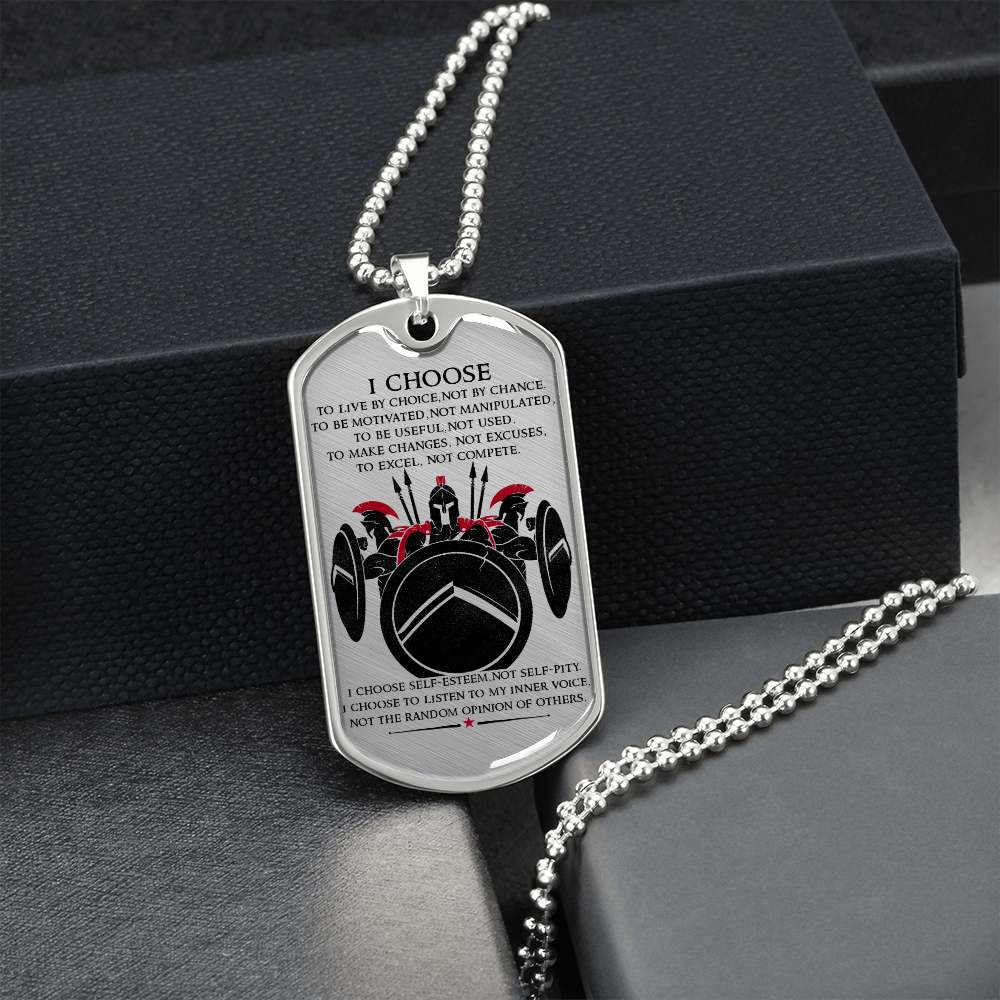 Warrior - Spartan - I Choose - English - Luxury Dog Tag - Military Ball Chain