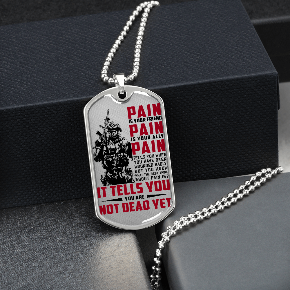 Soldier - PAIN - You Are Not Dead Yet - Luxury Dog Tag - Military Ball Chain
