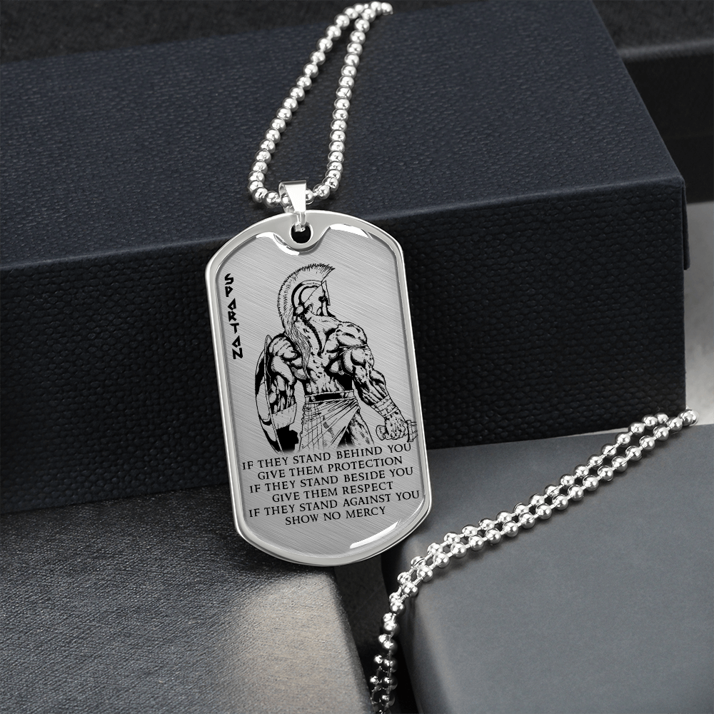 Warrior - Spartan - IF - Show No Mercy - Luxury Dog Tag - Military Ball Chain