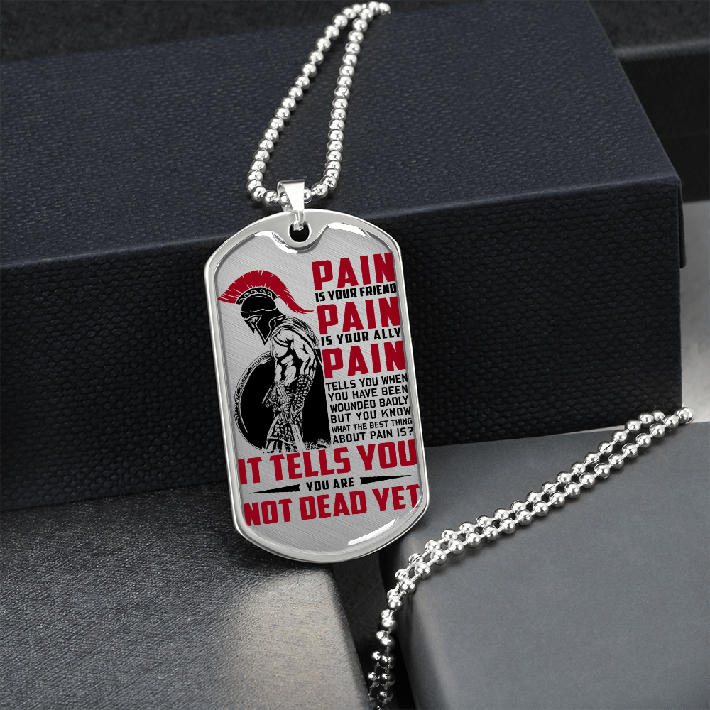 Warrior - Spartan - PAIN - You Are Not Dead Yet - Luxury Dog Tag - Military Ball Chain