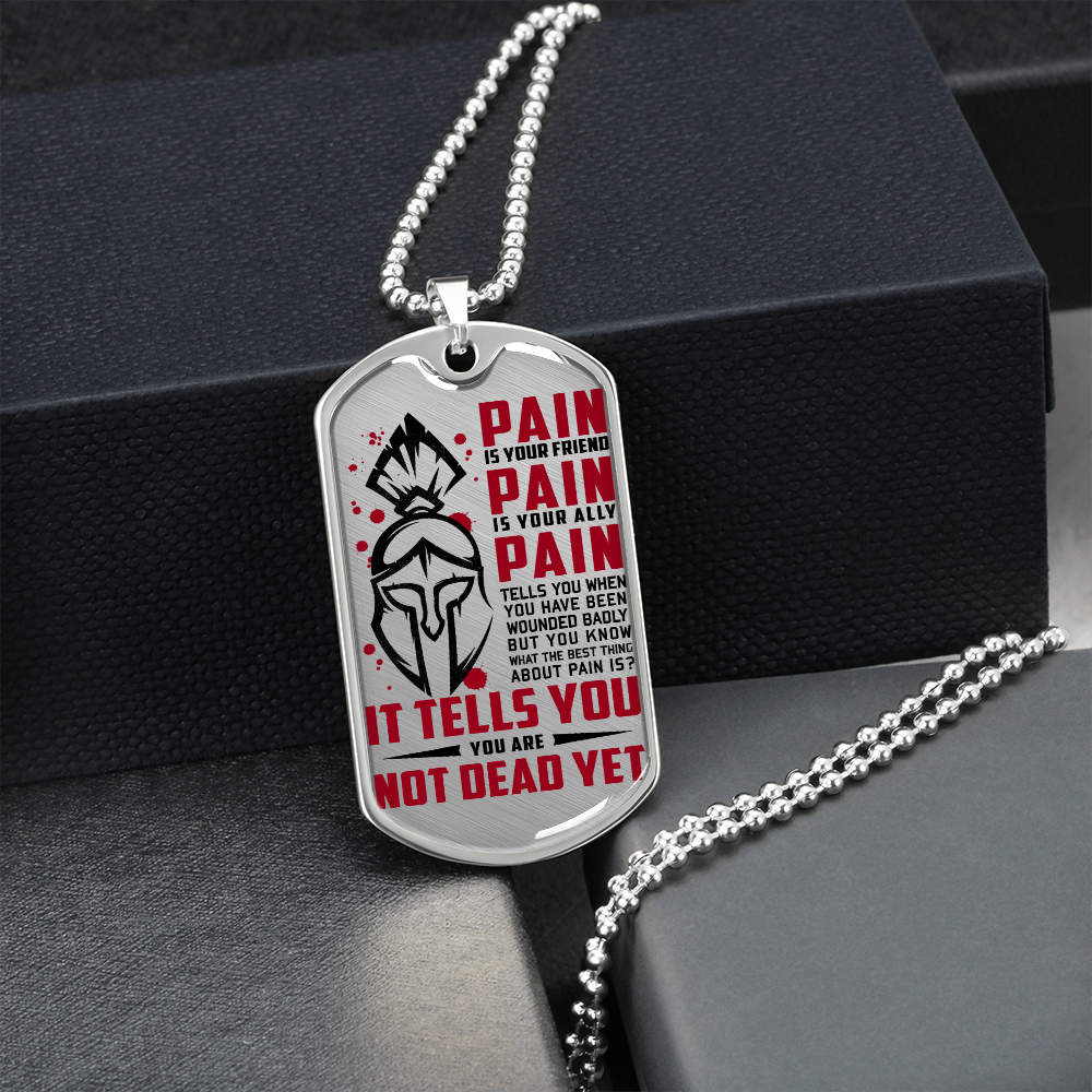 Warrior - Spartan - PAIN - You Are Not Dead Yet 2 - Luxury Dog Tag - Military Ball Chain