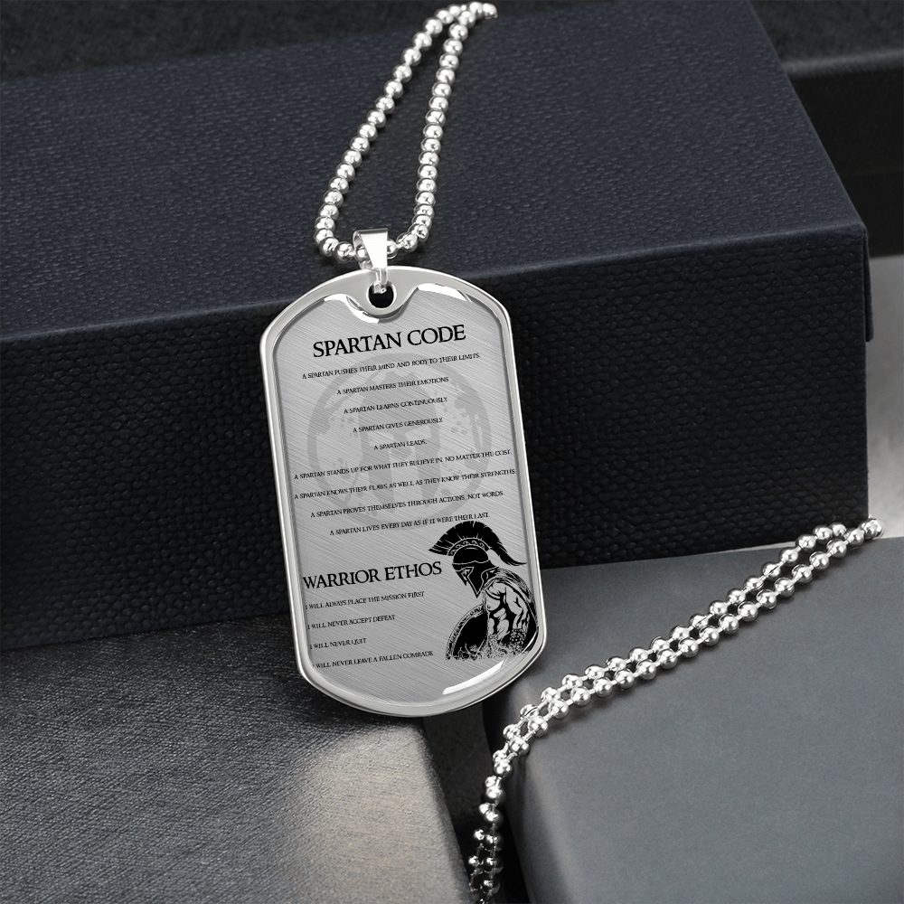 Warrior - Spartan - Spartan Code - Warrior Ethos - English - Luxury Dog Tag - Military Ball Chain