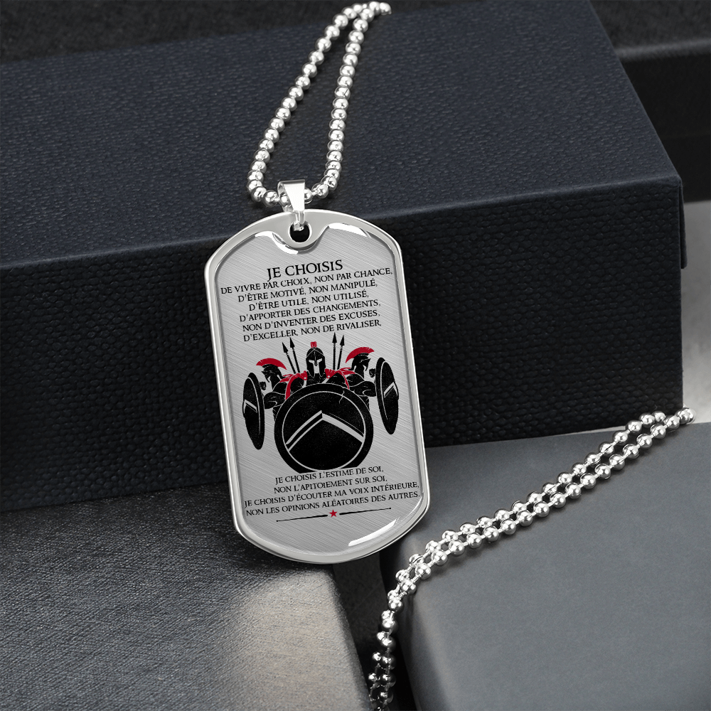 Warrior - Spartan - I Choose - French - Luxury Dog Tag - Military Ball Chain