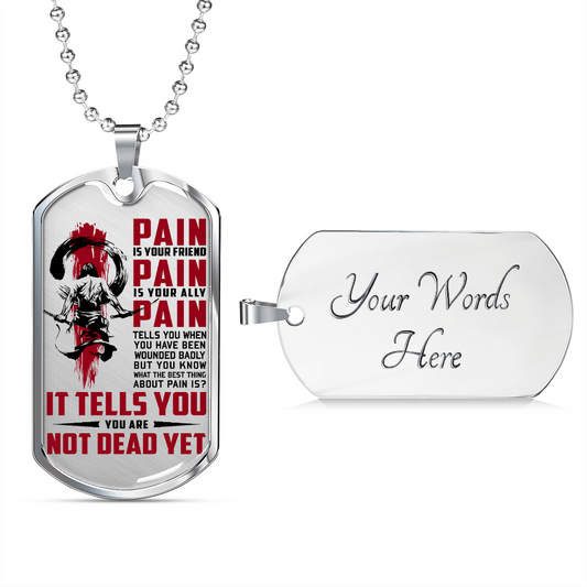 Samurai - PAIN - You Are Not Dead Yet 2 - Luxury Dog Tag - Military Ball Chain
