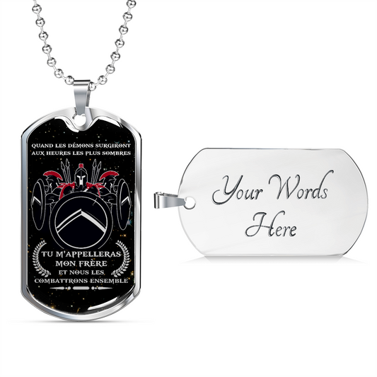 Warrior - Spartan - Call On Me Brother - French - Galaxy - Luxury Dog Tag - Military Ball Chain