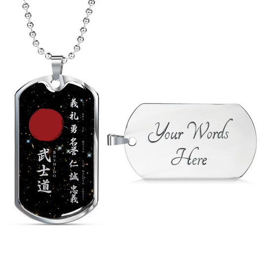 Samurai - The Seven Virtures Of Bushido - Galaxy - Luxury Dog Tag - Military Ball Chain