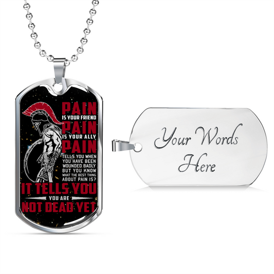 Warrior - Spartan - PAIN - You Are Not Dead Yet - Galaxy - Luxury Dog Tag - Military Ball Chain