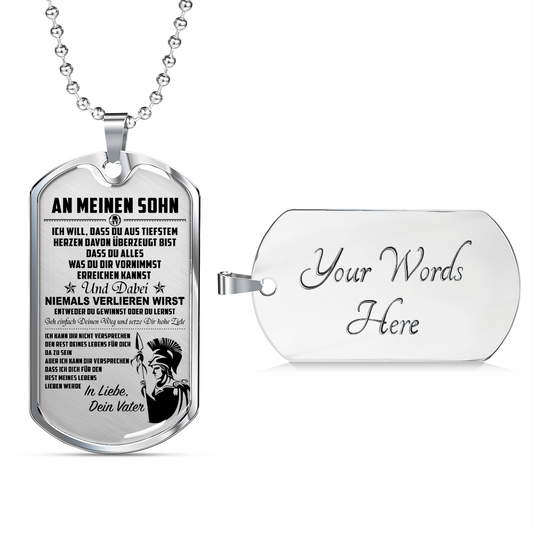 Warrior - Spartan - Mom To Son - Never Lose - German - Luxury Dog Tag - Military Ball Chain