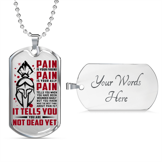 Warrior - Spartan - PAIN - You Are Not Dead Yet 2 - Luxury Dog Tag - Military Ball Chain