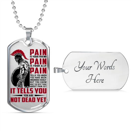 Warrior - Spartan - PAIN - You Are Not Dead Yet - Luxury Dog Tag - Military Ball Chain
