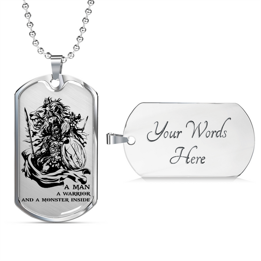 Warrior - Spartan - A Man A Warrior And A Monster Inside - Luxury Dog Tag - Military Ball Chain