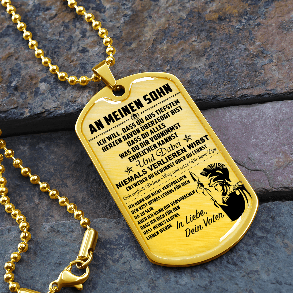 Warrior - Spartan - Mom To Son - Never Lose - German - Luxury Dog Tag - Military Ball Chain