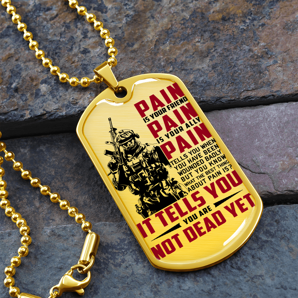 Soldier - PAIN - You Are Not Dead Yet - Luxury Dog Tag - Military Ball Chain