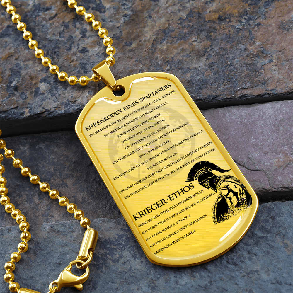 Warrior - Spartan - Spartan Code - Warrior Ethos - German - Luxury Dog Tag - Military Ball Chain