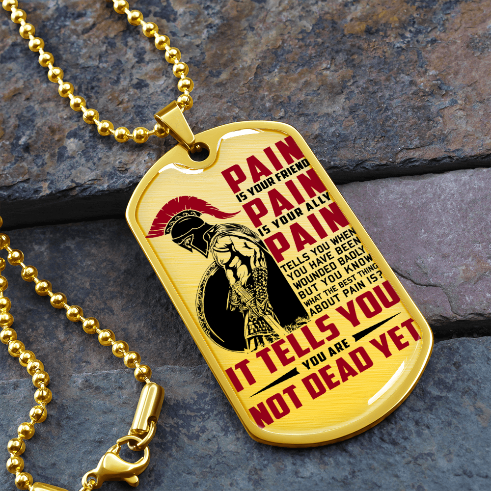 Warrior - Spartan - PAIN - You Are Not Dead Yet - Luxury Dog Tag - Military Ball Chain