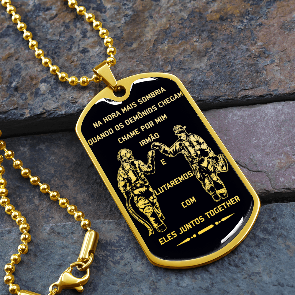 Firefighter - Call On Me Brother - Portugal - Black - Luxury Dog Tag - Military Ball Chain