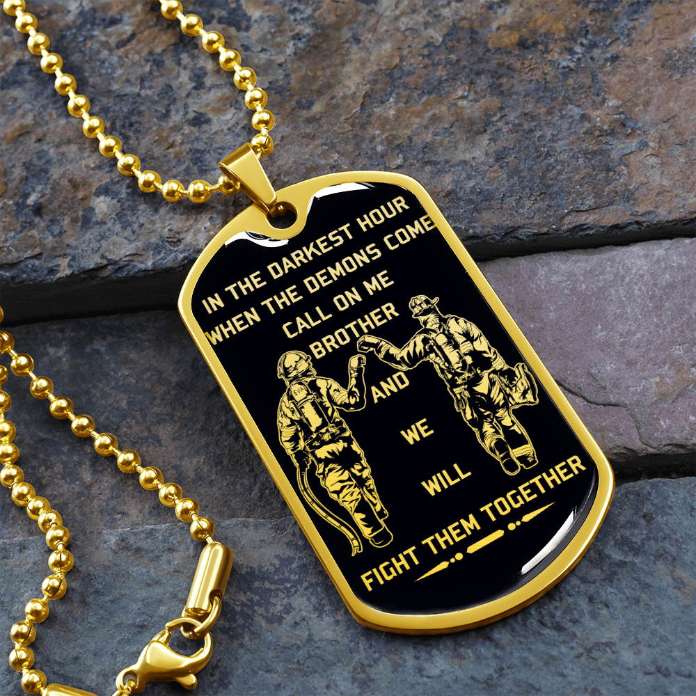 Firefighter - Call On Me Brother - English - Black - Luxury Dog Tag - Military Ball Chain
