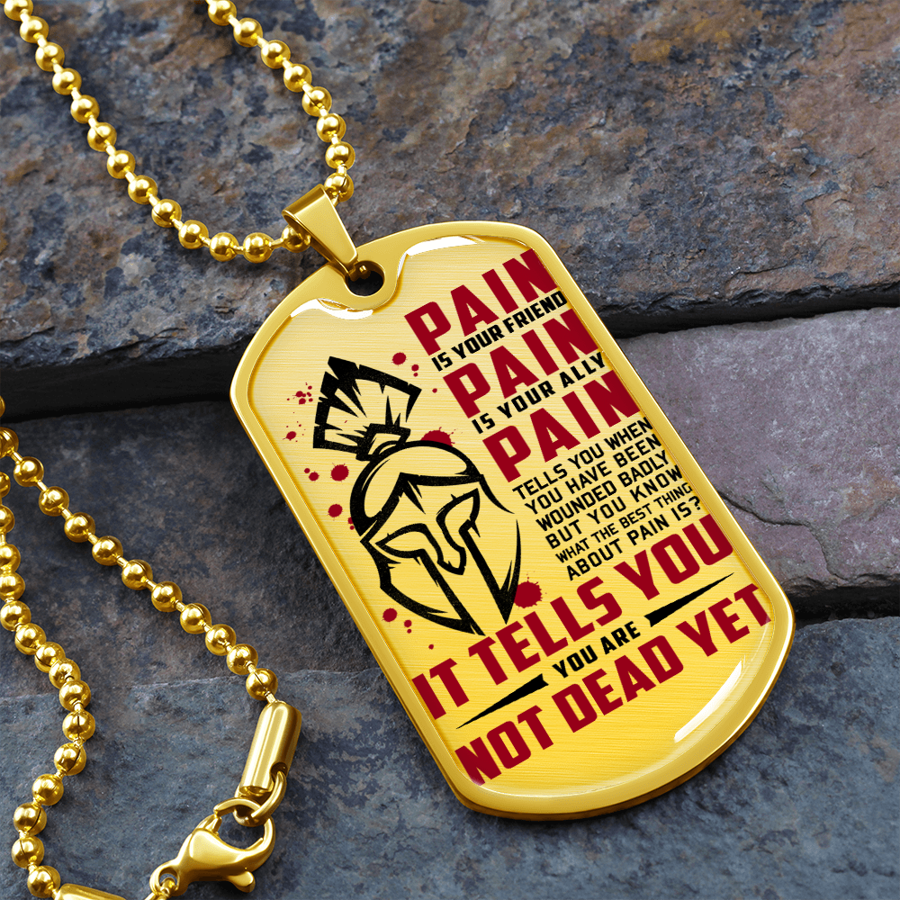 Warrior - Spartan - PAIN - You Are Not Dead Yet 2 - Luxury Dog Tag - Military Ball Chain