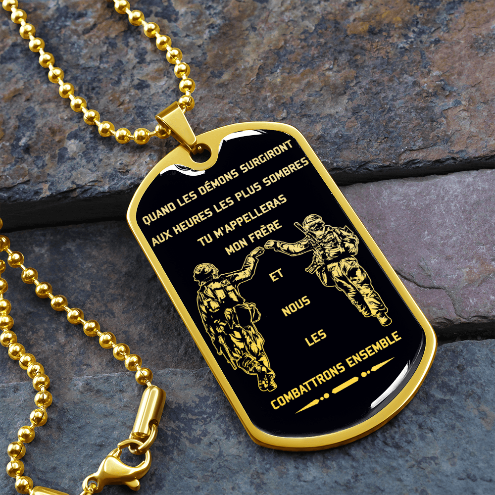Soldier - Call On Me Brother - Black - French - Luxury Dog Tag - Military Ball Chain
