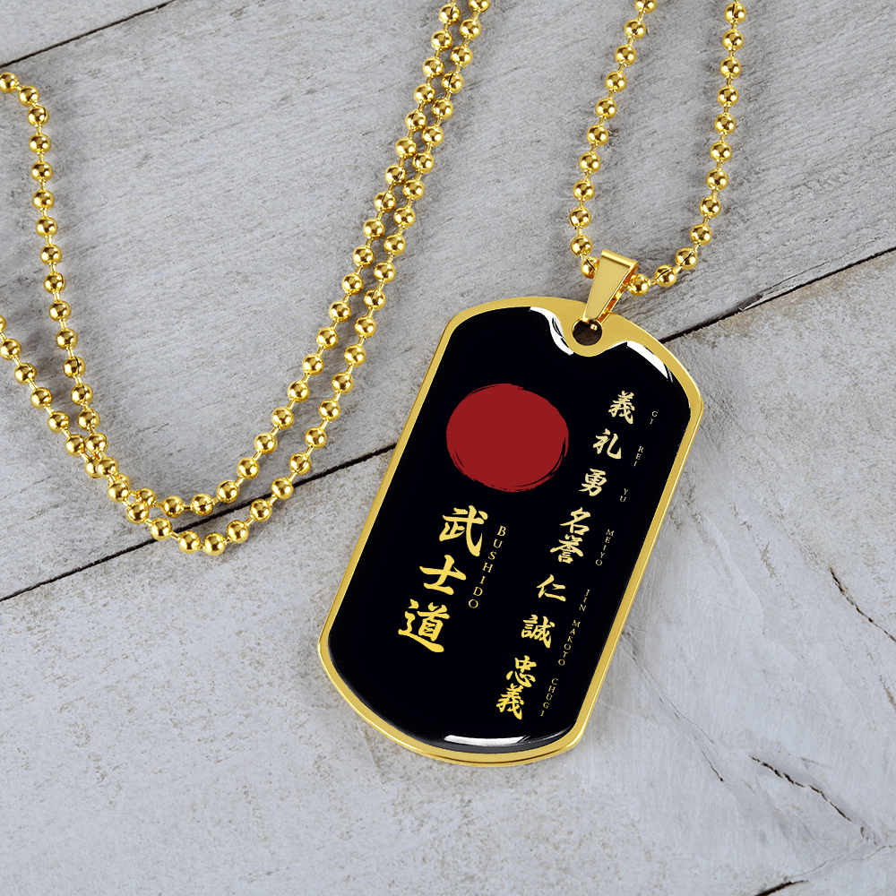 Samurai - The Seven Virtures Of Bushido - Black - Luxury Dog Tag - Military Ball Chain