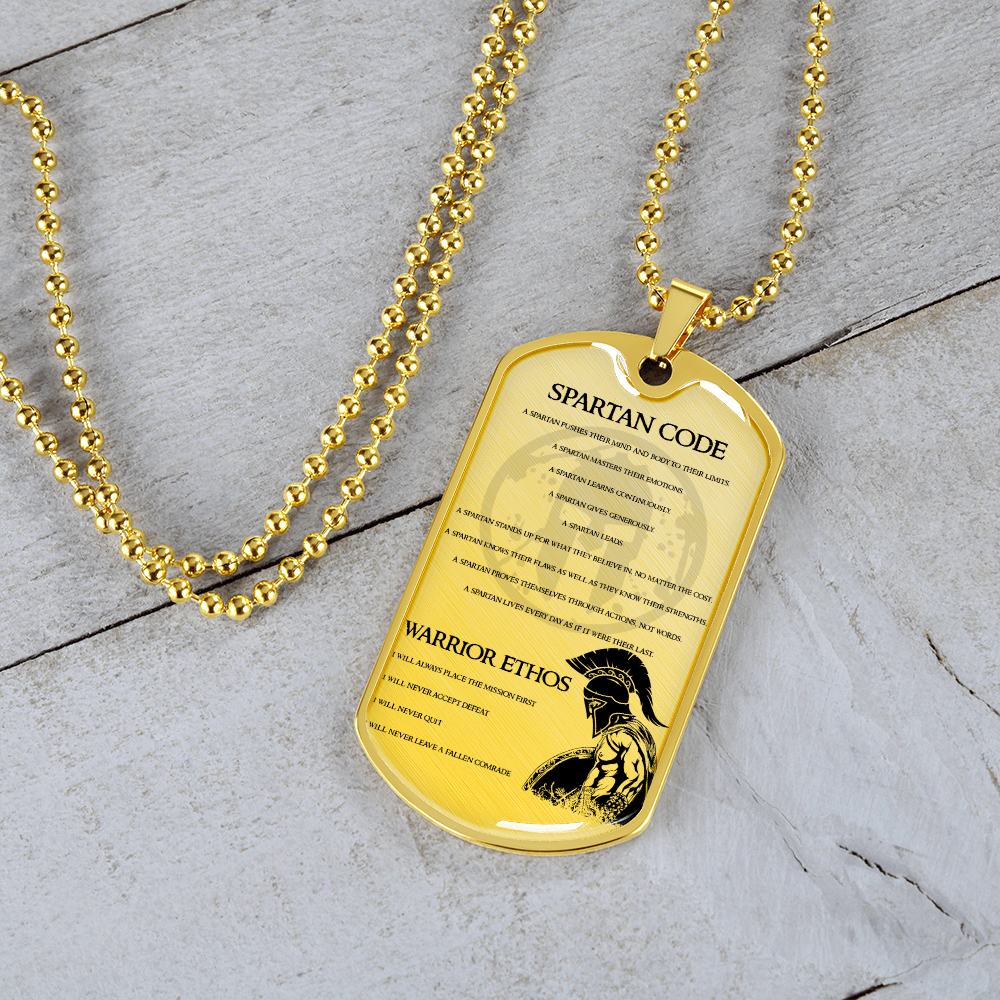Warrior - Spartan - Spartan Code - Warrior Ethos - English - Luxury Dog Tag - Military Ball Chain