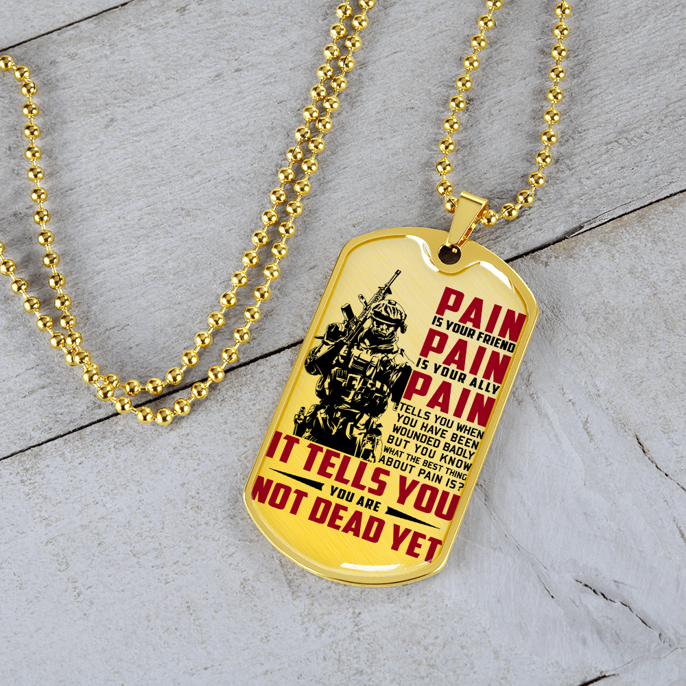 Soldier - PAIN - You Are Not Dead Yet - Luxury Dog Tag - Military Ball Chain