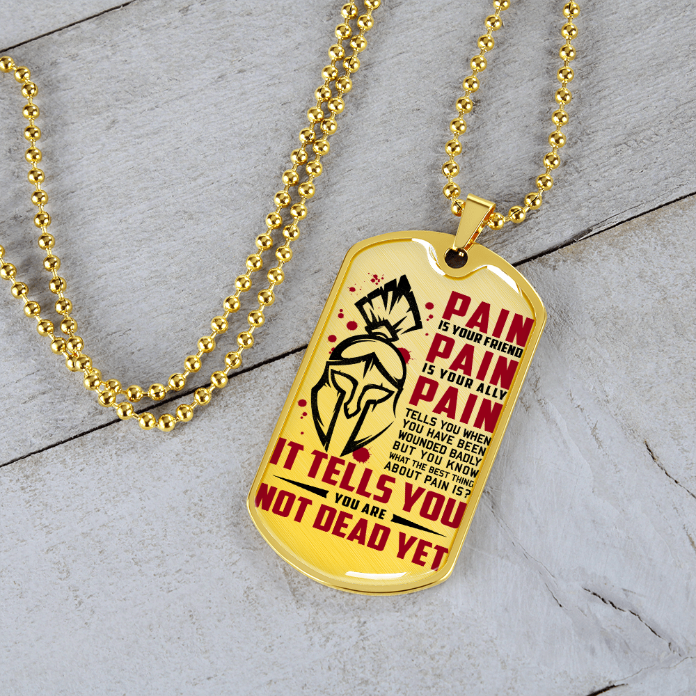 Warrior - Spartan - PAIN - You Are Not Dead Yet 2 - Luxury Dog Tag - Military Ball Chain
