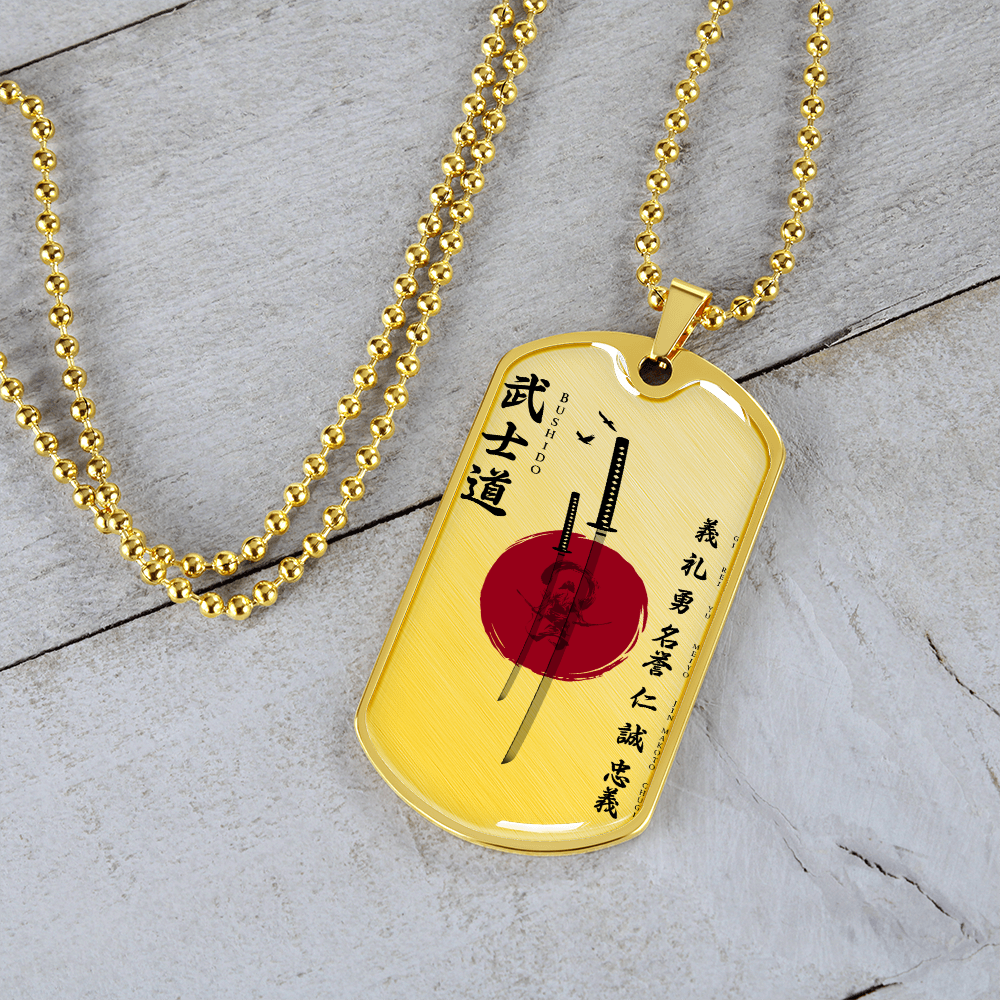 Samurai - The Seven Virtures Of Bushido 3 - Luxury Dog Tag - Military Ball Chain