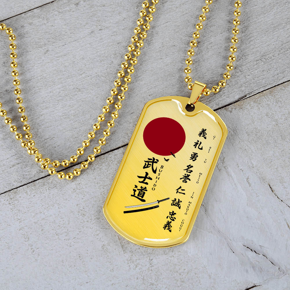 Samurai - The Seven Virtures Of Bushido 5 - Luxury Dog Tag - Military Ball Chain