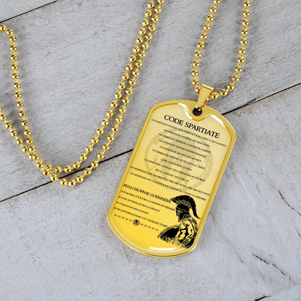 Warrior - Spartan - Spartan Code - Warrior Ethos - French - Luxury Dog Tag - Military Ball Chain