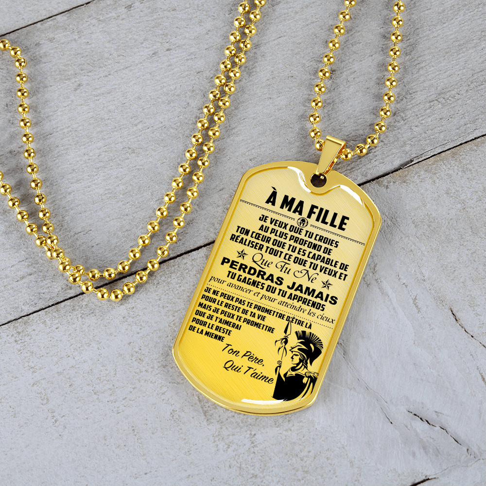 Warrior - Spartan - Mom To Daughter - Never Lose - French - Luxury Dog Tag - Military Ball Chain