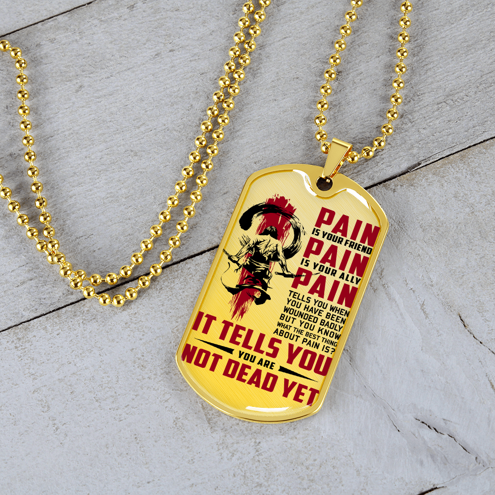 Samurai - PAIN - You Are Not Dead Yet 2 - Luxury Dog Tag - Military Ball Chain