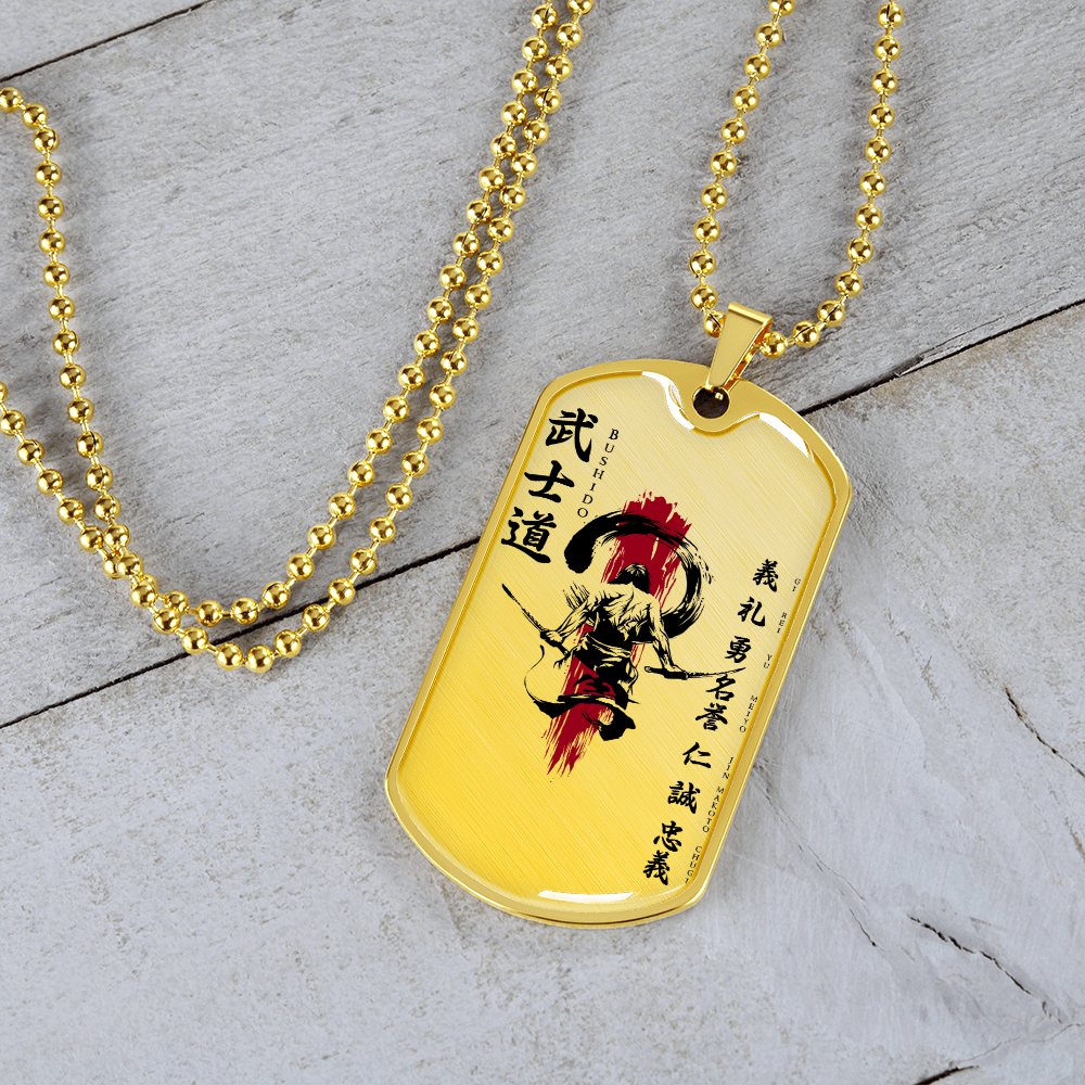 Samurai - The Seven Virtures Of Bushido 4 - Luxury Dog Tag - Military Ball Chain