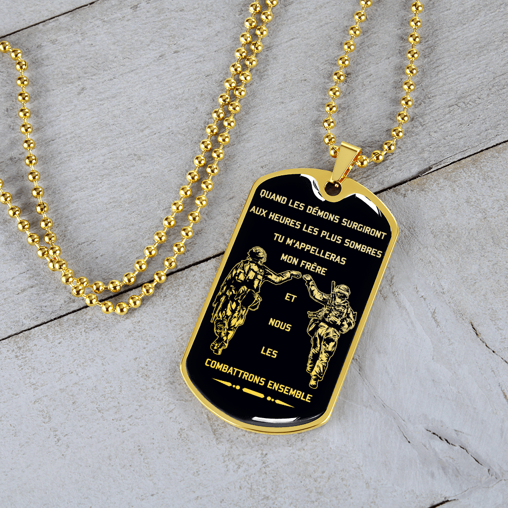 Soldier - Call On Me Brother - Black - French - Luxury Dog Tag - Military Ball Chain