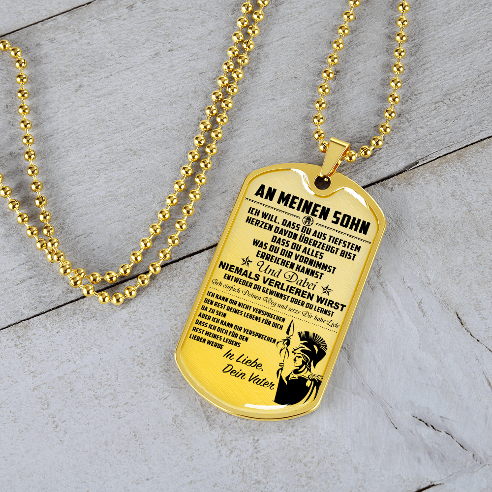 Warrior - Spartan - Mom To Son - Never Lose - German - Luxury Dog Tag - Military Ball Chain