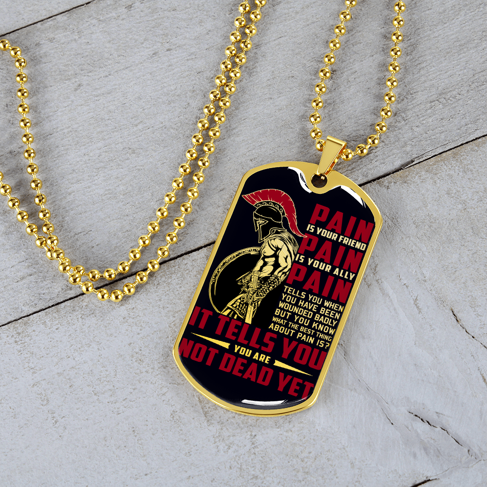 Warrior - Spartan - PAIN - You Are Not Dead Yet - Black - Luxury Dog Tag - Military Ball Chain