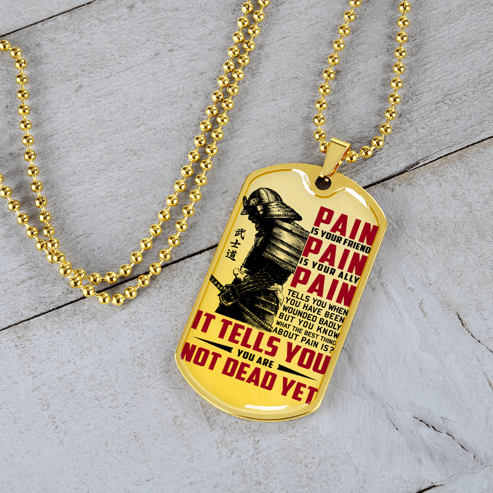 Samurai - PAIN - You Are Not Dead Yet - Luxury Dog Tag - Military Ball Chain