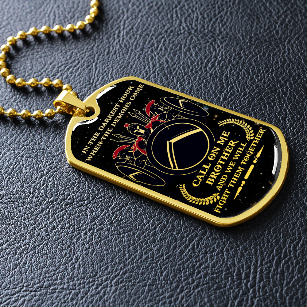 Warrior - Spartan - Call On Me Brother - English - Galaxy - Luxury Dog Tag - Military Ball Chain